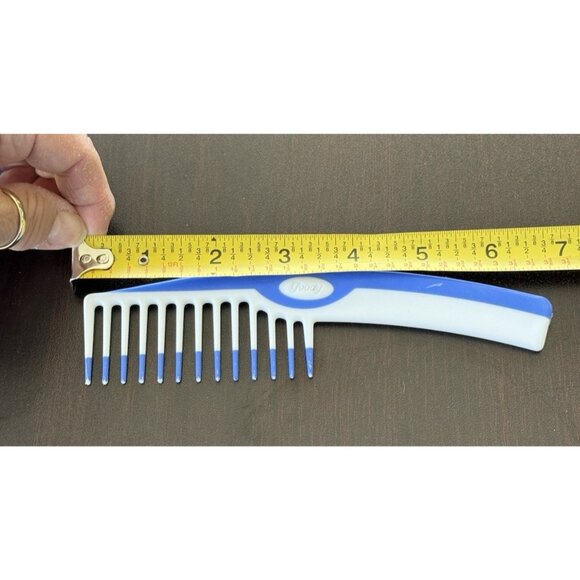 Vintage GOODY Wide-Toothed Detangling Comb 7” Non-slip handle 1980's White Blue - Picture 4 of 4